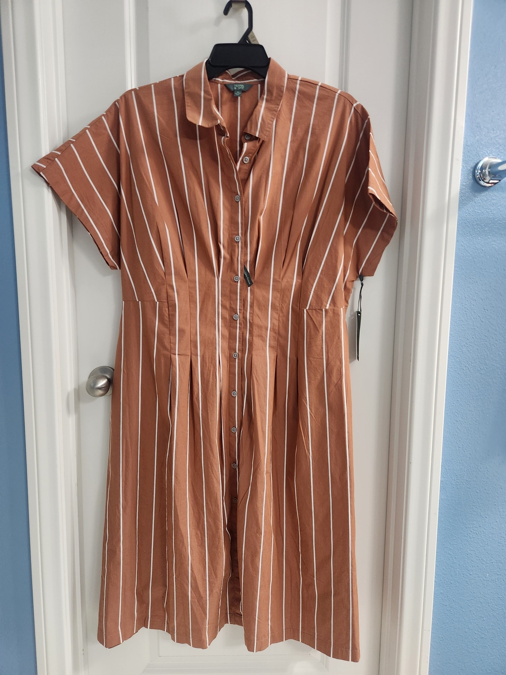 Terra & Sky Rust and White Striped Button-Front Midi Dress Size 1X (16W-18W)